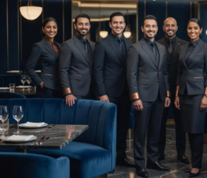 Fine dining csapat szerviz közben egy luxus étteremben